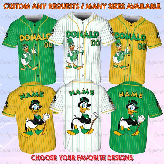 Discover Donald Duck Lucky Clover Baseball Jersey, Mickey And Friends St Patrick Day Jersey, Donald Lucky Charm Shirt, Disney 2026 Holiday Shirt