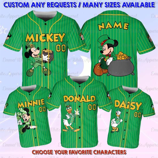 Discover Mickey And Friends Lucky Clover Baseball Jersey, Mickey Minnie St Patrick Day Jersey, Donald Lucky Charm Shirt, Disney 2026 Holiday Shirt