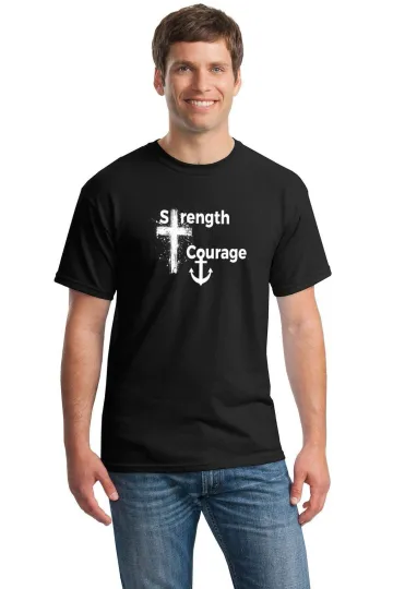Discover Inspired by Scripture - Strength Courage Christian T-Shirt â€“ Gildan 5000 Heavy