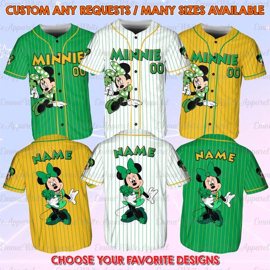 Discover Minnie Mouse Lucky Clover Baseball Jersey, Mickey And Friends St Patrick Day Jersey, Minnie Lucky Charm Shirt, Disney 2026 Holiday Shirt