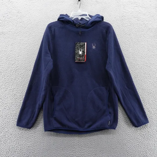 Discover Spyder Active Mens Small Navy Blue Fleece Hoodie Sweatshirt Waffle Knit NEW