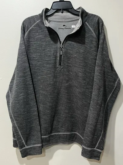 Discover Tommy Bahama Quarter Zip Pullover Gray Waffle Knit Sweatshirt Casual Loungewear