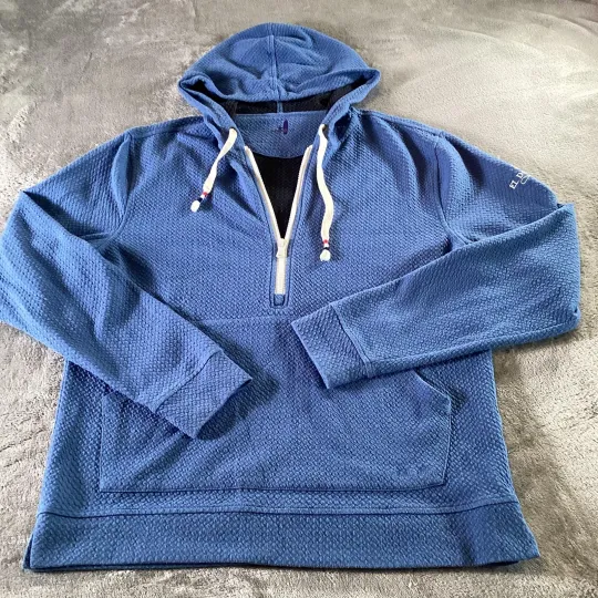Discover Johnnie-O Hoodie Mens Small Blue Waffle Knit 1/4 Zip El Dorado Fish Pullover