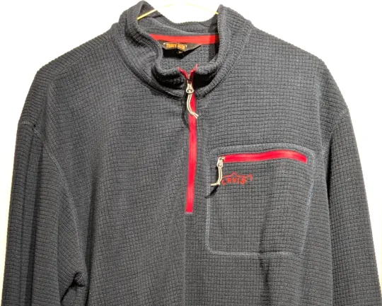Discover Orvis Trout Bum Pullover Sweater Mens Medium Navy Quarter Zip Waffle Fleece