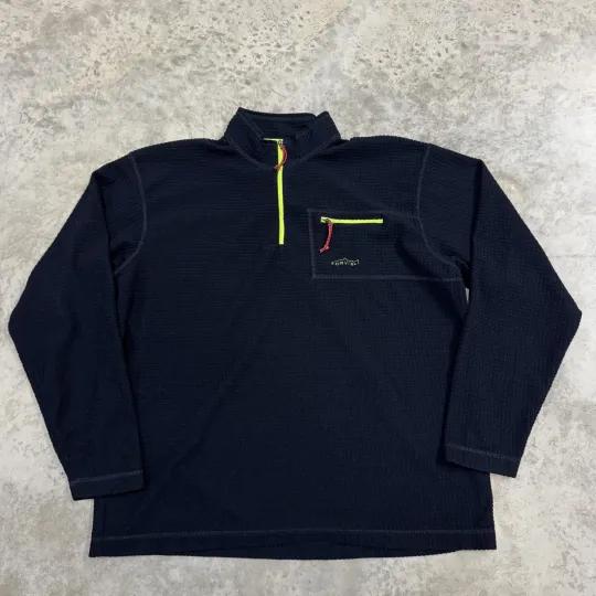 Discover Orvis Trout Bum Pullover Mens XXL Navy Waffle Fleece Quarter Zip Hiking