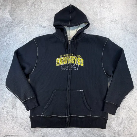 Discover Fourth & One Iowa Hawkeyes Zip Hoodie Men’s XL Waffle Knit Sherpa Lined Black