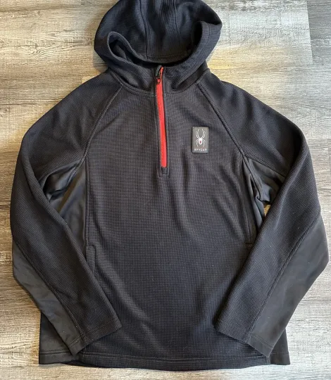 Discover Spyder Men’s Hoodie Jacket 1/4  Zip Waffle Knit Hoodie Black Size L Soft