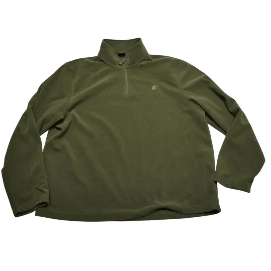 Discover Starter Pullover Mens XL Olive Green Quarter Zip Fleece Waffle Grid Athletic