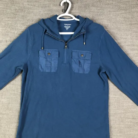 Discover Banana Republic Hoodie Mens Medium Blue Waffle Knit Quarter Zip Chest Pockets