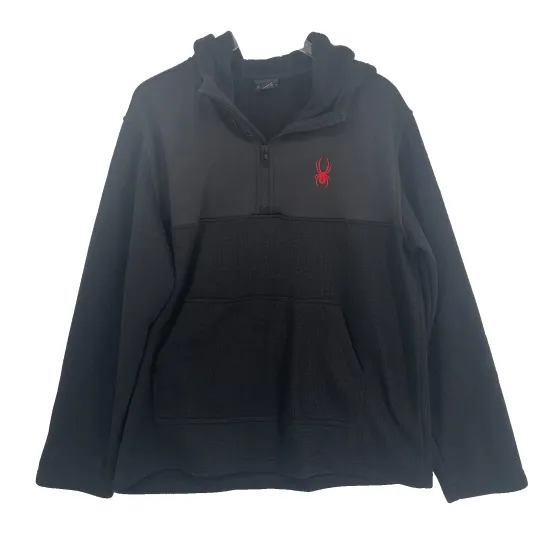 Discover Spyder Mens Sweater Quarter Zip XL Black Waffle Knit Thermal Fleece Lined Hoodie