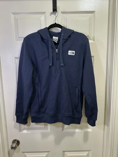 Discover The North Face Pullover Size Medium Quarter Zip Waffle Hoodie Navy Blue Pockets