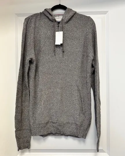 Discover Flag & Anthem Hooded Sweater Men Medium Beige Quarter Zip Pocket Pullover Hoodie