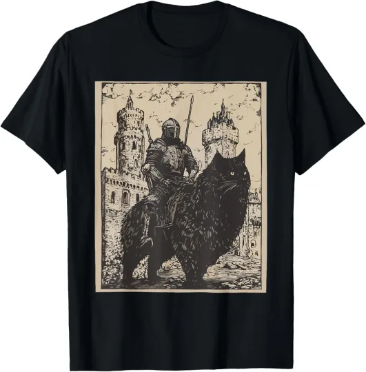 Discover Knight Cat Rider Vintage 90s Medieval Knight Riding Cat T-Shirt