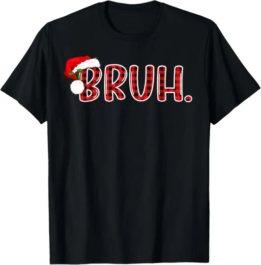 Discover Bruh Funny Christmas Plaid Teens Boys Kids Xmas Pajamas T-Shirt Full Sizes