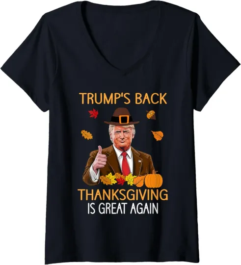 Discover Trump Thanksgiving Turkey Autumn Fall Thankful Ladies' V-Neck Tshirt