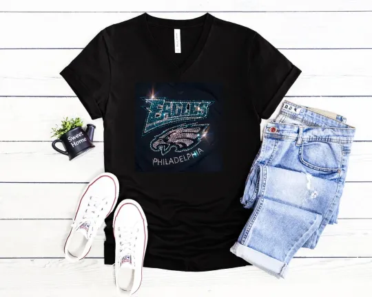 Philadelphia Eagles Barkley Rhinestone Women's Relaxed Fit V-Neck T-Shirt
