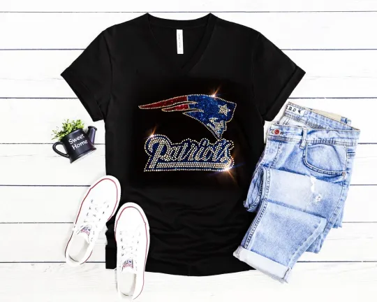 Discover New England Patriot UNISEX New Crew Long Sleeve or VNeck Bling Tshirt Women S 4X