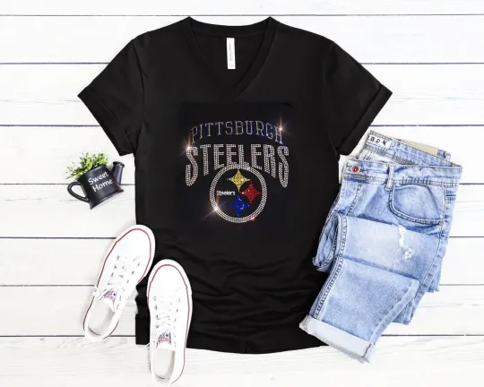 Discover Pittsburgh Steeler UNISEX New Crewneck or VNeck Bling Tshirt for Women Sm -4X