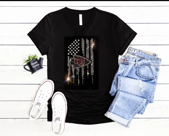 Discover Kansas City Chiefs UNISEX New Crew Long Sleeve or VNeck Bling Tshirt Women Sm 4X