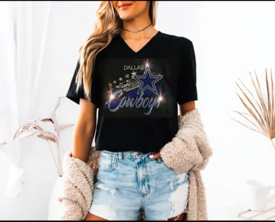 Discover Dallas Cowboys Unisex Crewneck/VNeck Bling T-Shirt for Women