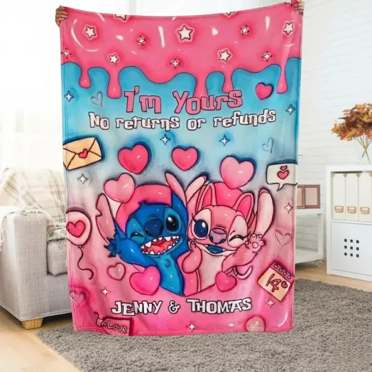 Discover Personalized Disney Angel & Stitch Blanket, Gift For Friends, Couple V6