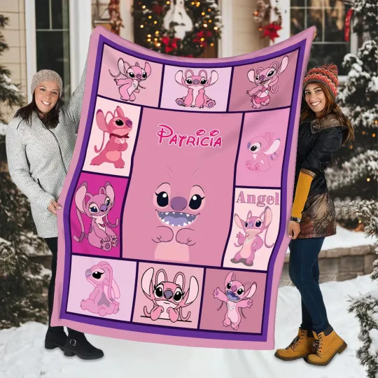 Discover Personalized Disney Angel & Stitch Blanket, Gift For Friends, Couple