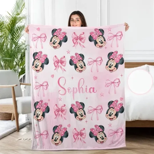 Discover Personalized Disney Minnie Mouse Coquette Bows Pink Fleece Blanket