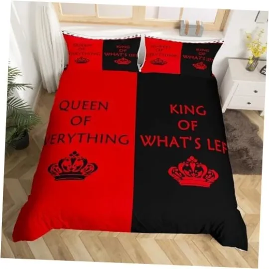 Discover Couple Wedding Duvet Cover Sets Red Black Bedding Queen(No Comforter) Multi 09