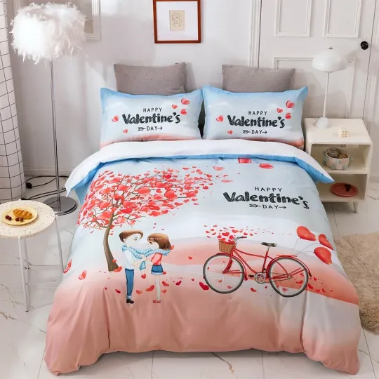 Discover 3D Valentine's Day Couple Bike Quilt Cover Set Bedding Sets Pillowcases