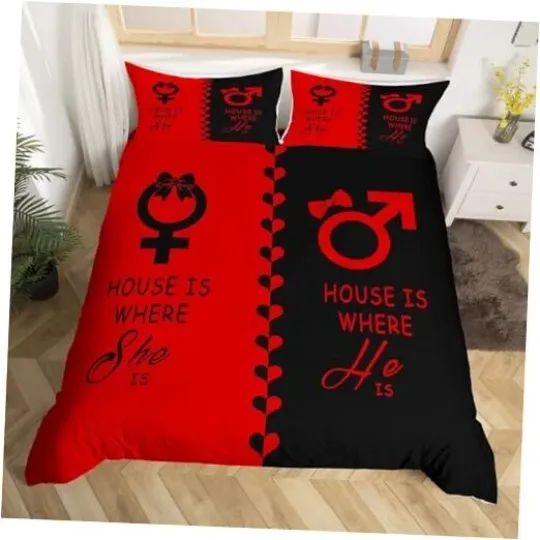 Couple Red and Black Bedding Set Duvet Cover King