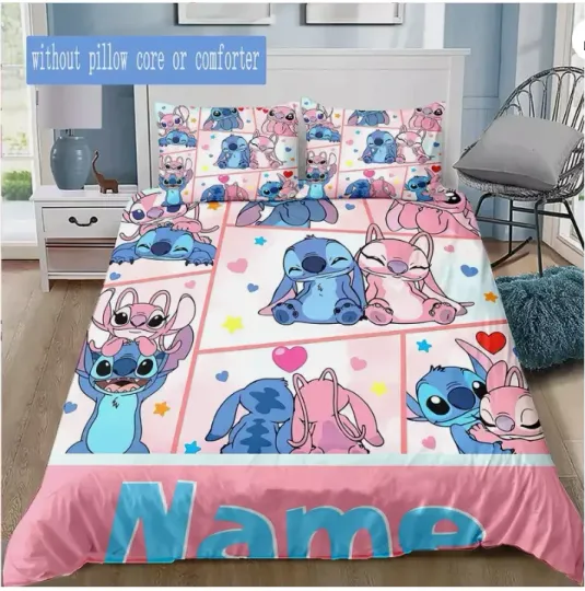 Discover Personalized Stitch & Angel Couple Love Happy Valentine's 3D Quilt Bedding Set