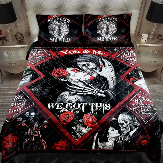 Discover Gothic Skull Bedding Set - Perfect Gifts for Couples, King Size Decor