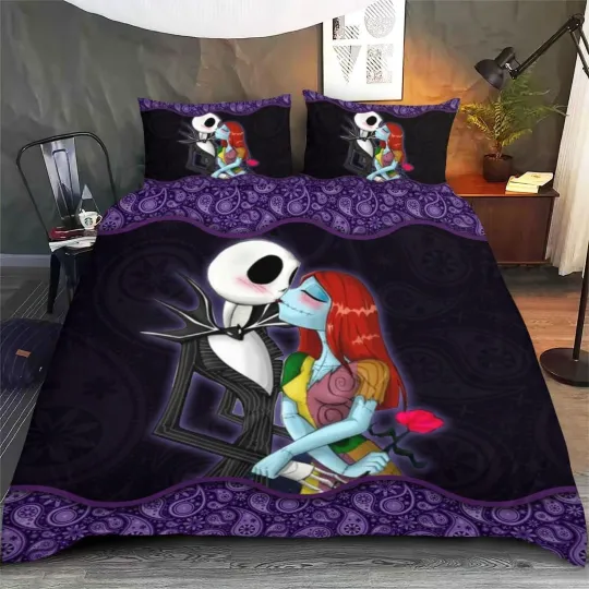 Discover Jack & Sally Kissing Nightmare Couple True Love Never Dies Halloween Bedding Set