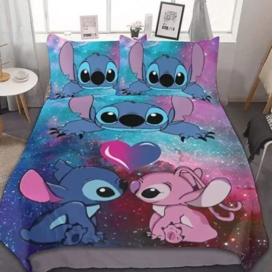 Discover Happy Valentine's Day Stitch Love Lilo Funny Cartoon Couple 3D Quilt Bedding Set