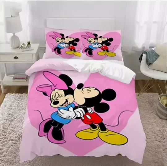Discover Mickey Kissing Minnie Mouse Be My Valentine Happy Love Day 3D Quilt Bedding Set