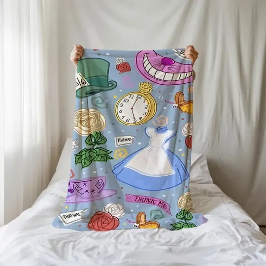 Discover Personalized Disney Alice In Wonderland Cheshire Cat Mad Hatter Fleece Blanket