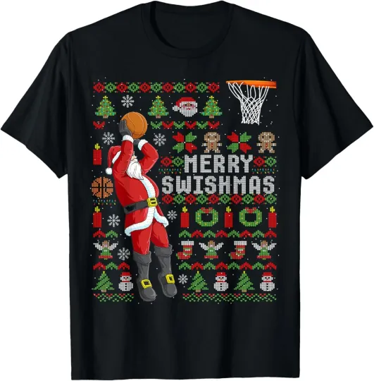 Discover Merry Swishmas Ugly Christmas Basketball Christmas Unisex T-Shirt