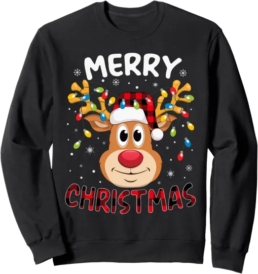 Discover Merry Christmas Reindeer Xmas Family Animal Cool Unisex Crewneck Sweatshirt