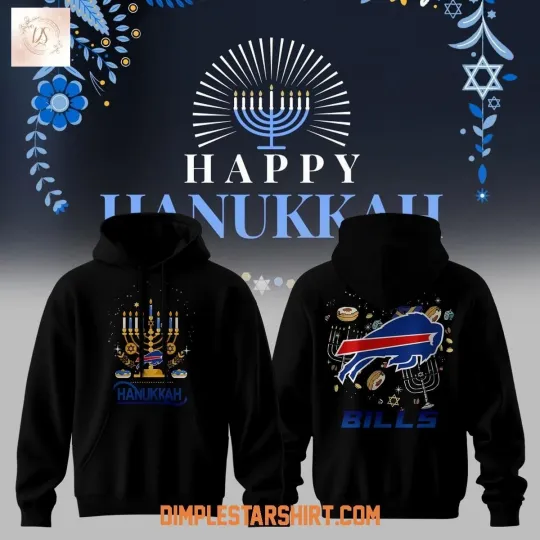 BUFFALO TEAM HAPPY HANUKKAH HOODIE 2D BLACK, GIFT FOR FAN