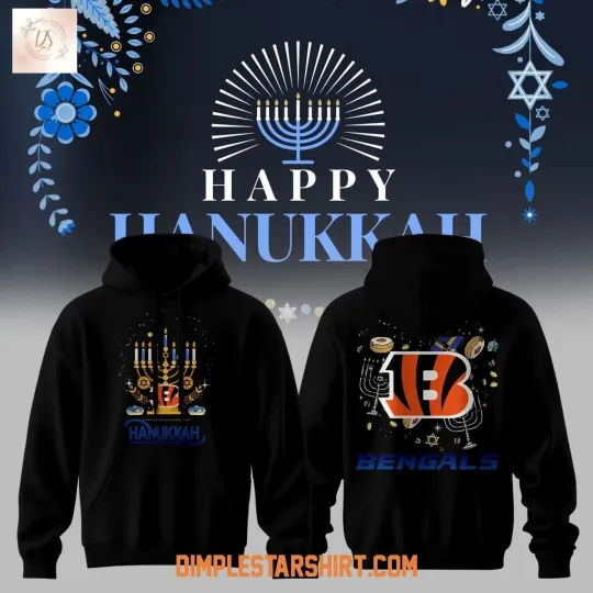 CIMCINNATI TEAM HAPPY HANUKKAH HOODIE 2D BLACK, GIFT FOR FAN