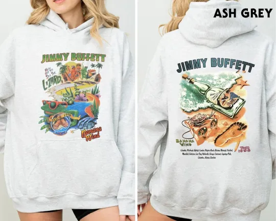 Vintage 1996 Jimmy Buffett Banana Wind Lizard Double Sided Hoodie
