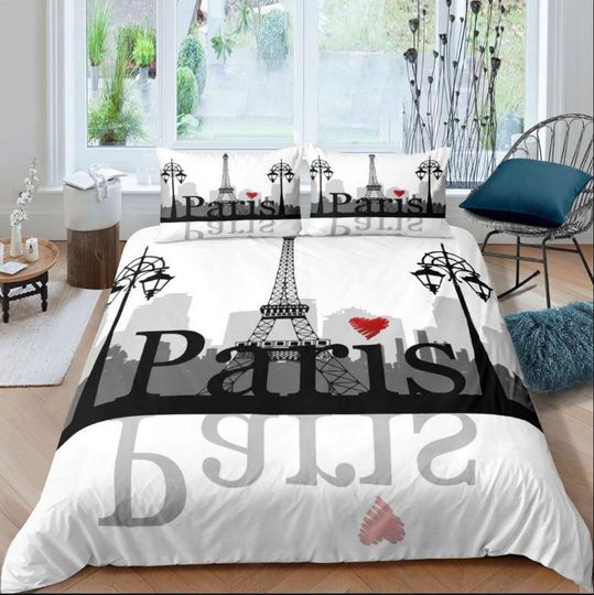 Discover Eiffel Tower Bedding Set Queen Size Couple Valentine's Day Comforter Cover Set For Women Romantic Paris Duvet Cover Room Decor