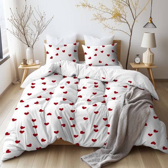 Discover Simple Heart Duvet Cover Pillowcase Nordic Style Valentine's Day Couple Gift Boys Girls Custom Made Bedding Set No Bed Sheet