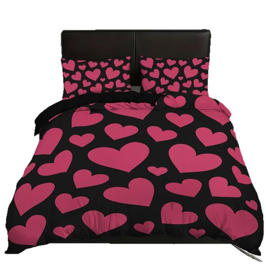 Love Couple Bedding Set King Queen Heart Shape Duvet Cover Set Valentines Day Gift