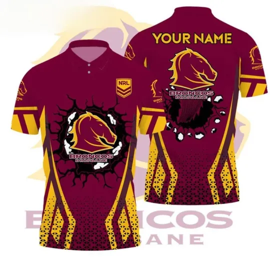 Brisbane Broncos NRL Custom Name Polo Shirt