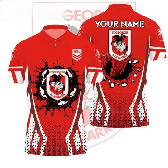 Discover St. George Illawarra Dragons NRL Custom Name Polo Shirt