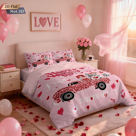 Discover 3pc Valentine's Day leopard print car print coreless duvet cover set, multi size bedroom dormitory bedding, holiday decoration