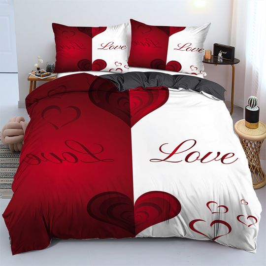 Discover 3D Love Heart Duvet Cover Luxury Romantic Theme Bedding Set King Queen For Couple Valentine's Day Gifts Bedroom Decor