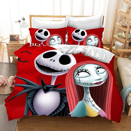Jack Skellington Anime Bedroom Duvet Cover Set Twin Size Bedding