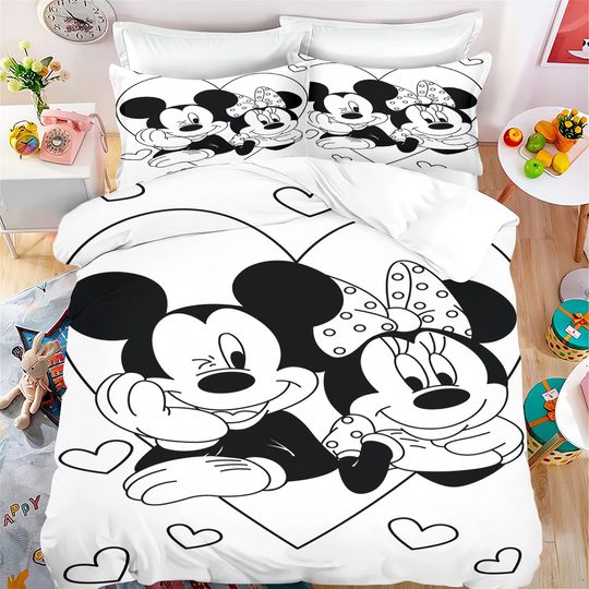 Discover MINISO Mickey Duvet Cover Set Modern Print Mattress Bedding Sets Comforter Bedding 3 Piece
